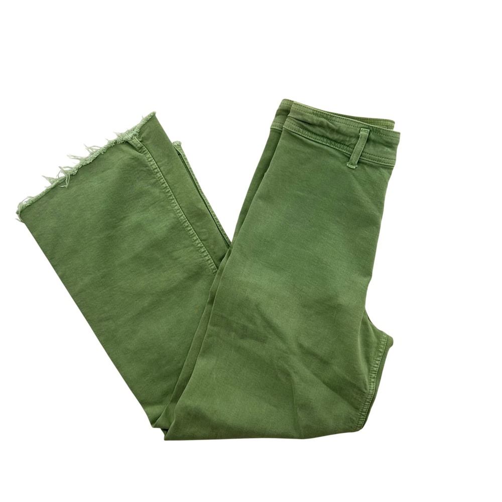 Zara Green High Waisted Wide Leg Raw Hem Pants Size 6 US 38 EUR
